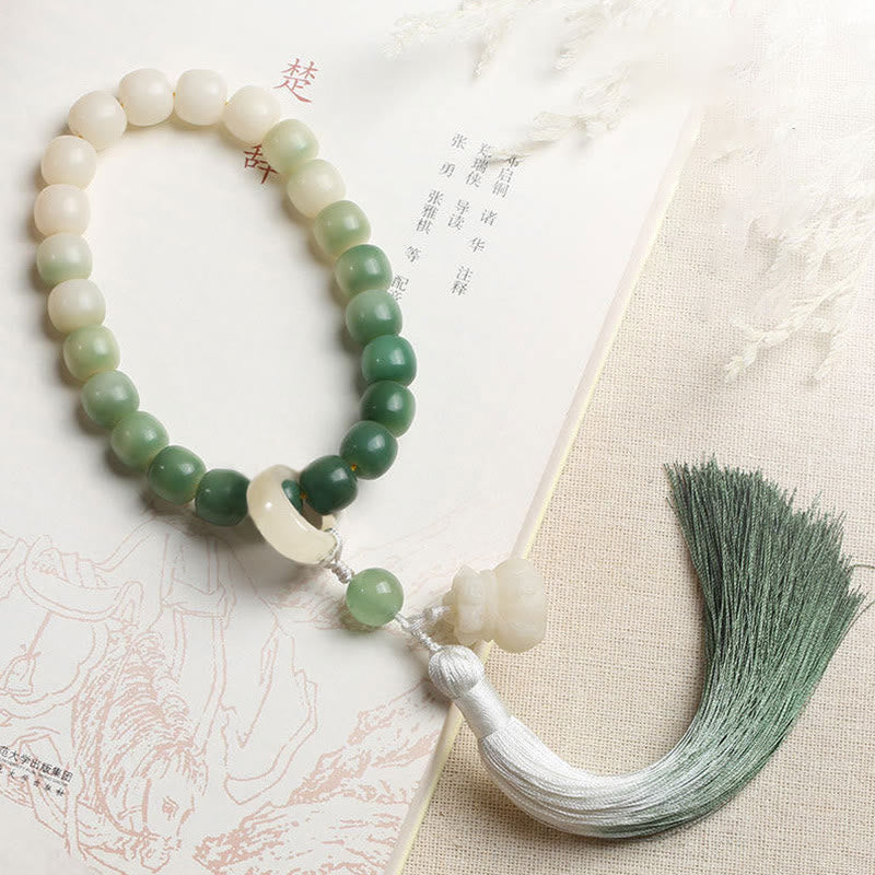 KarmaRipple's Authentic Gradient Bodhi Seed Fortune Money Bag Lotus Wisdom Tassel Wrist Mala p25