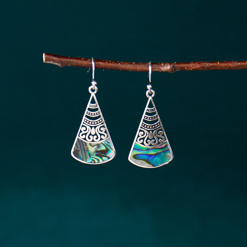 KarmaRipple's Bronze Tridacna Stone Hollow Pattern Blessing Drop Earrings p8