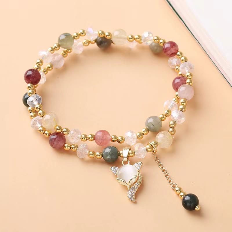 KarmaRipple's Multicolored Rutilated Quartz Fox Protection Double Wrap Bracelet p7
