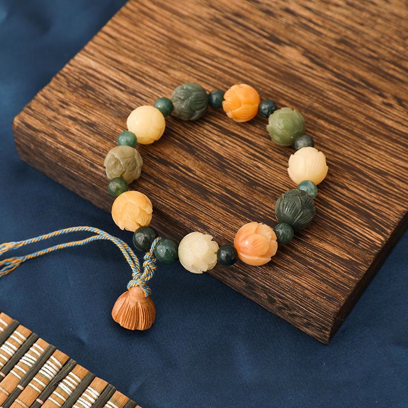 KarmaRipple's Bodhi Seed Lotus Bead Engraved Moss Agate Peace Calm Bracelet p9
