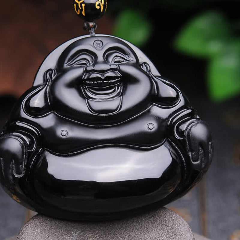 KarmaRipple's Laughing Buddha Black Obsidian Transformation Necklace Pendant p11