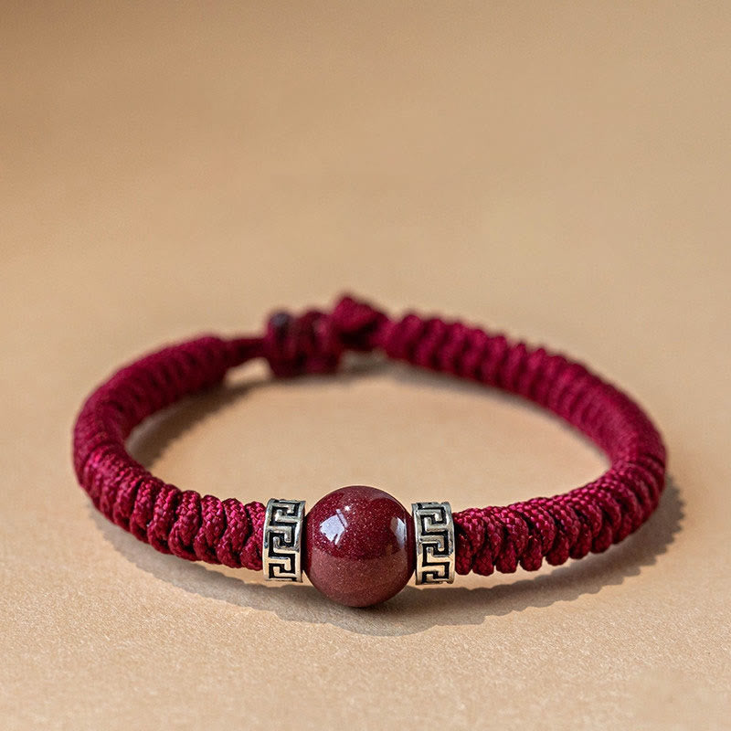 KarmaRipple's 925 Sterling Silver Authentic Cinnabar Bead Calm Handmade Woven String Bracelet p23