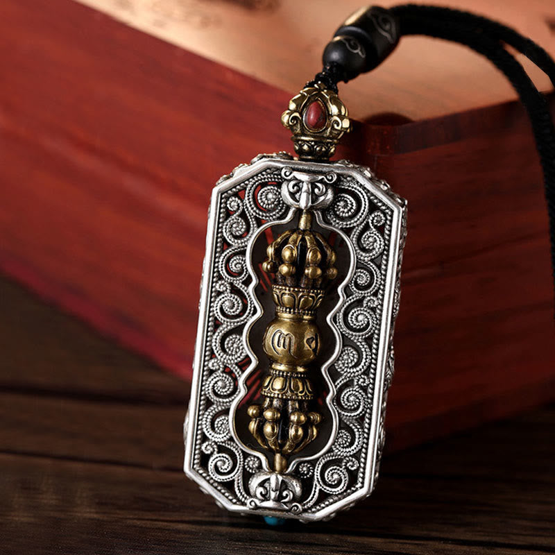 KarmaRipple's Tibetan Om Mani Padme Hum Carved Dorje Vajra Rotatable Lotus Pattern Purity Rope Pendant Necklace p10
