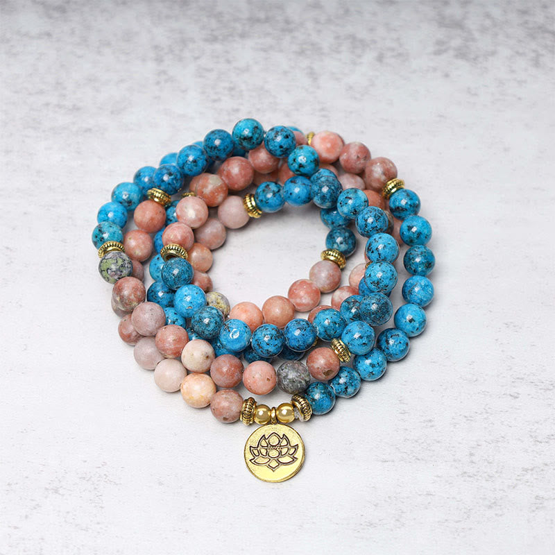 KarmaRipple's 108 Mala Beadwork Apatite Red Stone Lotus Meditation Prayer Bead Bracelet p1