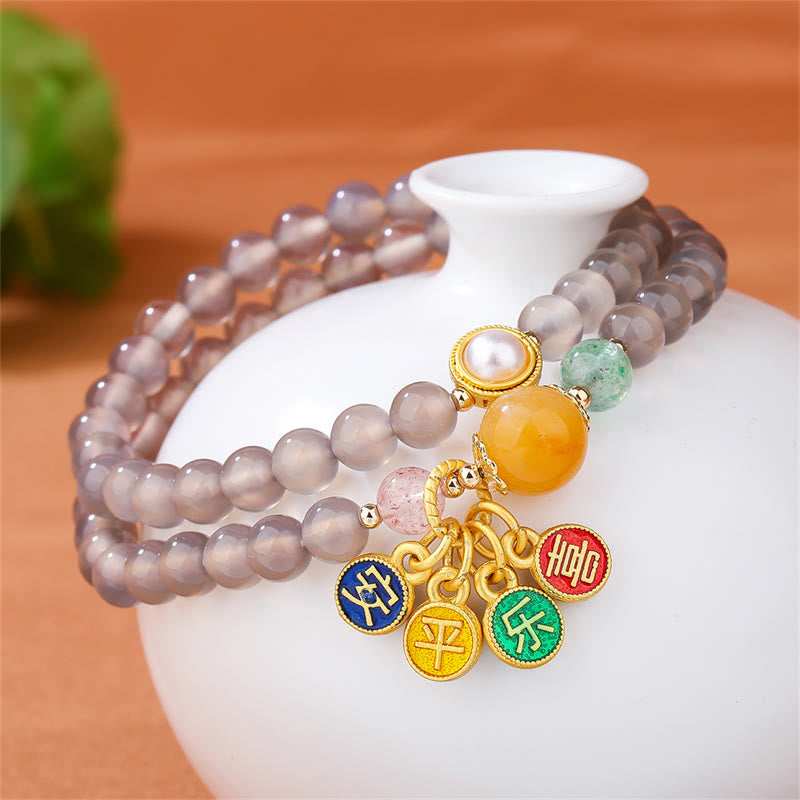 KarmaRipple's Authentic Gray Agate Peace And Joy Talisman Balance Double Wrap Bracelet p2