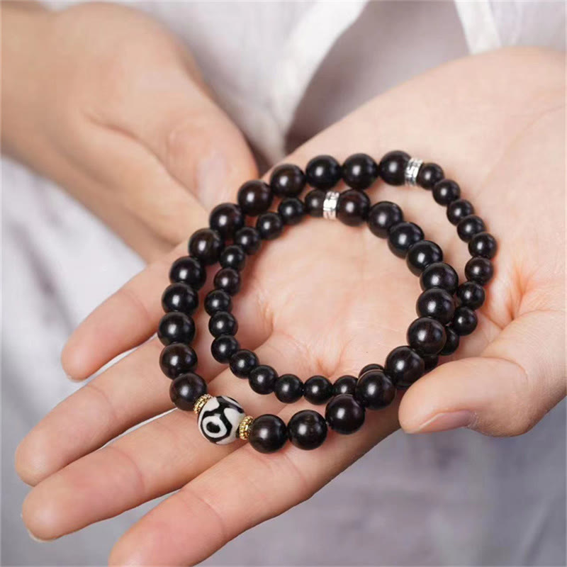 KarmaRipple's Tibet Ebony Wood Dzi Bead Balance Double Wrap Bracelet p10