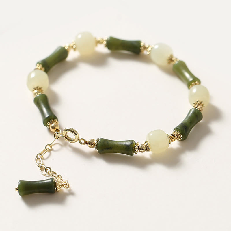 KarmaRipple's Glass Bead Bamboo Fortune Strength Chain Bracelet p17