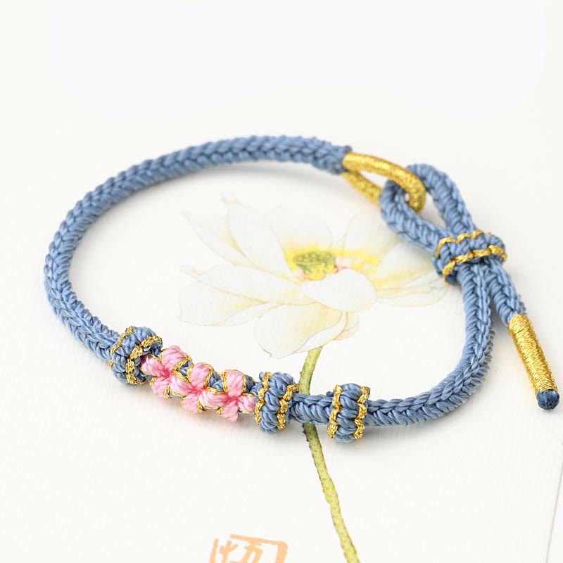 KarmaRipple's Handmade Three Peach Blossoms Fortune Eight Strands Woven String Bracelet p20