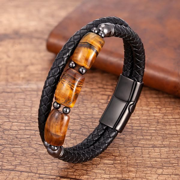 KarmaRipple's Authentic Tiger Eye Protection Willpower Magnetic Buckle Leather Bracelet p12