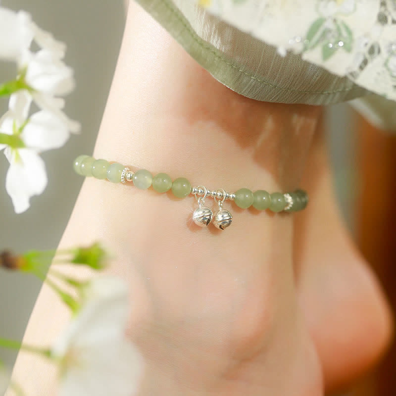 KarmaRipple's 925 Sterling Silver Authentic Hetian Jade Prosperity Bell Talisman Anklet p11