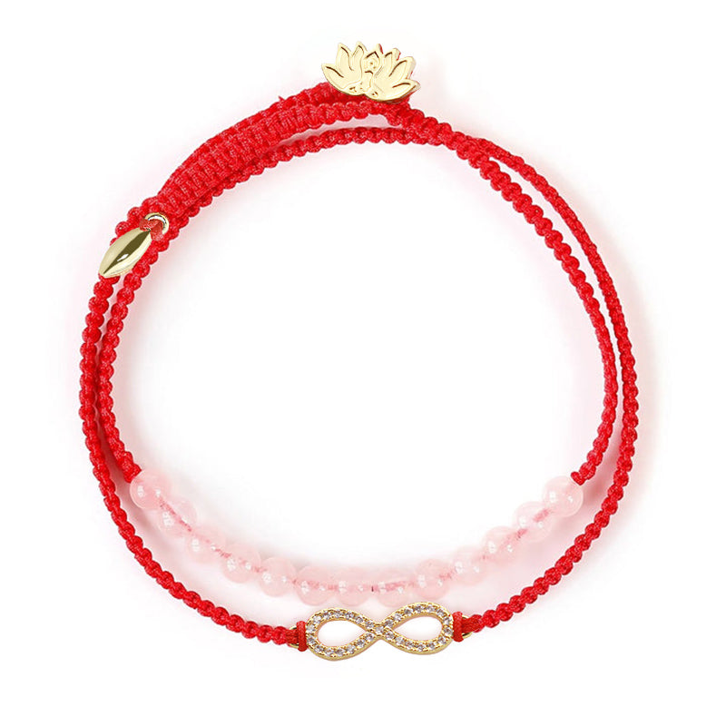 KarmaRipple's Tibetan Handmade Lotus Pink Gemstone Soothing Red String Bracelet ( p1
