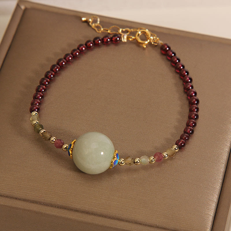 KarmaRipple's Garnet Jade Bead Peace Buckle Protection Bracelet p11