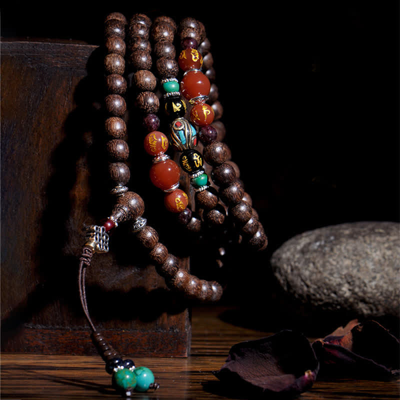KarmaRipple's 108 Mala Beadwork Vietnam Hoi An Agarwood Red Agate Peace Strength Bracelet p9