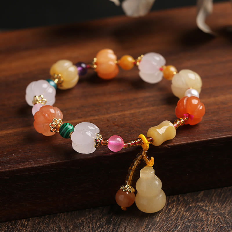 KarmaRipple's Authentic Golden Silk Jade Crystals Gourd Pixiu Pumpkin Beadwork Wealth Talisman Bracelet p18