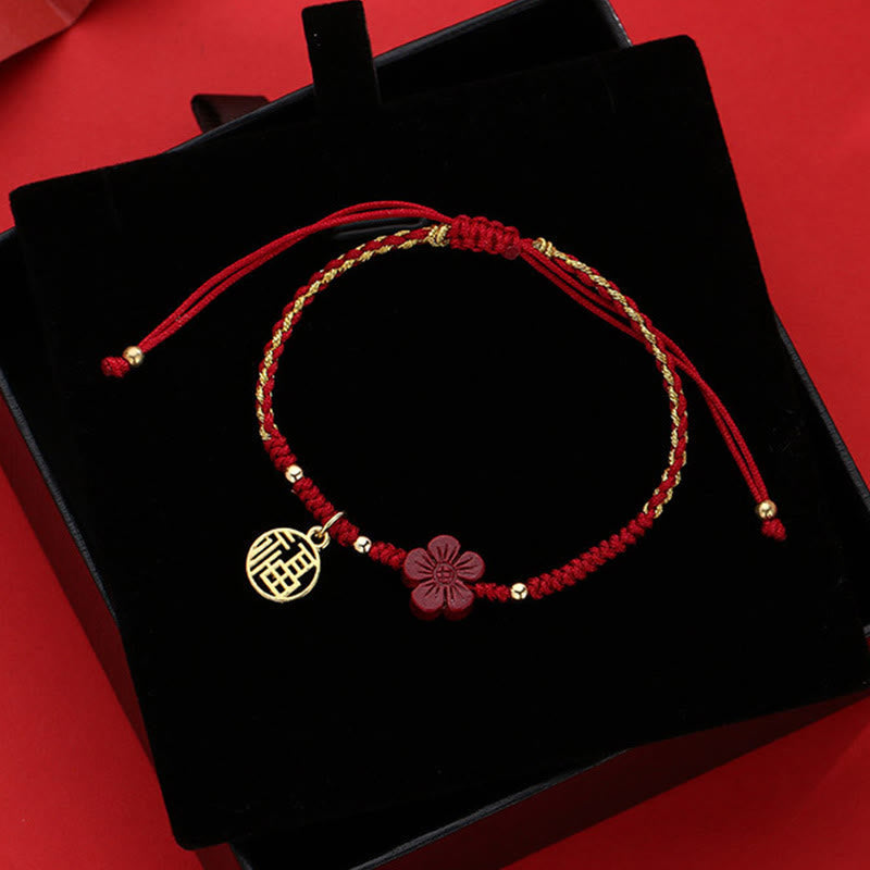 KarmaRipple's Cinnabar Flower Fu Character Blessing Woven String Bracelet p14