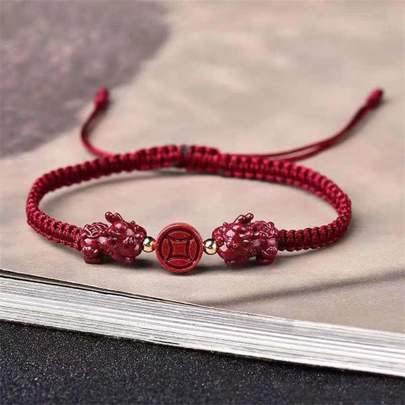 KarmaRipple's Cinnabar PiXiu Blessing Bronze Coin Peace Buckle Red String Bracelet p11