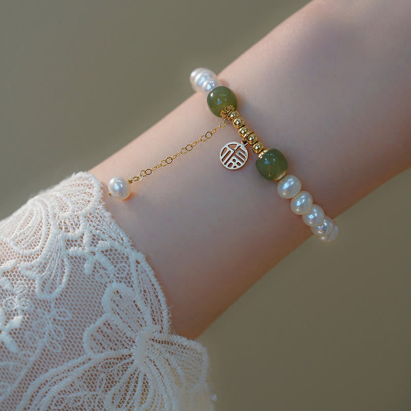 KarmaRipple's Authentic Pearl Hetian Jade Happiness Wisdom Bead Bracelet p17