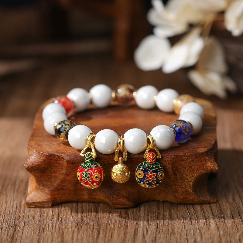 KarmaRipple's Gold Swallowing Beast Family Talisman Liuli Glass Colorful Porcelain Bead Fortune Bracelet p12