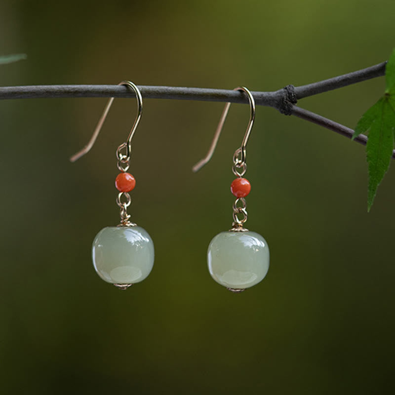 KarmaRipple's 925 Sterling Silver 14K Gold Plated Hetian Jade Red Agate Fortune Drop Dangle Earrings p21