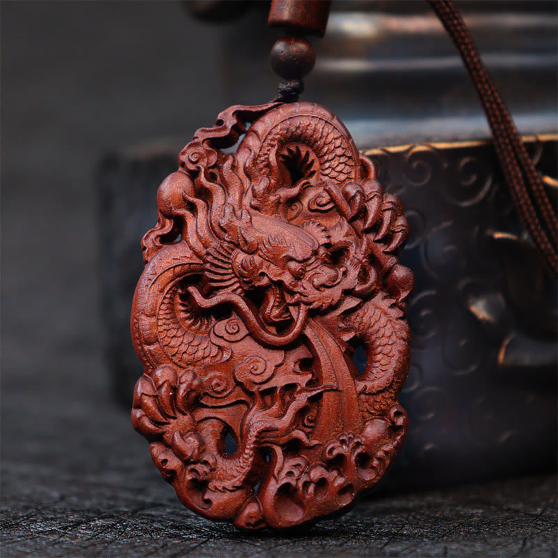 KarmaRipple's Lightning Struck Jujube Wood Double Dragon Relief Ward Off Evil Spirits Pendant Necklace p14