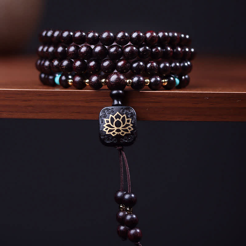 KarmaRipple's 108 Mala Beadwork Tibetan Small Leaf Red Sandalwood Lotus Balance Bracelet p14