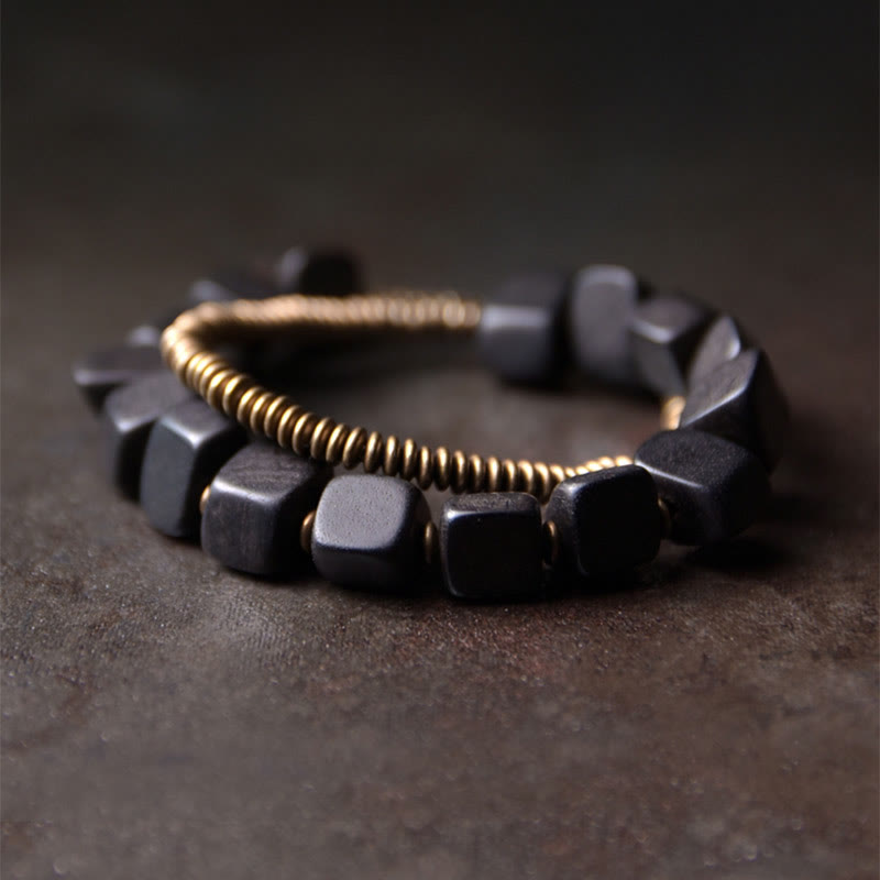 KarmaRipple's Tibetan Ebony Wood Bronze Peace Double Wrap Bracelet p12