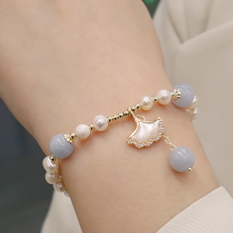 KarmaRipple's Authentic Aquamarine Pearl Balancing Ginkgo Leaf Butterfly Talisman Bracelet p14