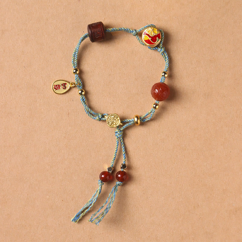 KarmaRipple's Handmade Auspicious Clouds Hetian Jade Fu Character Fortune Fortune Rope Bracelet p18