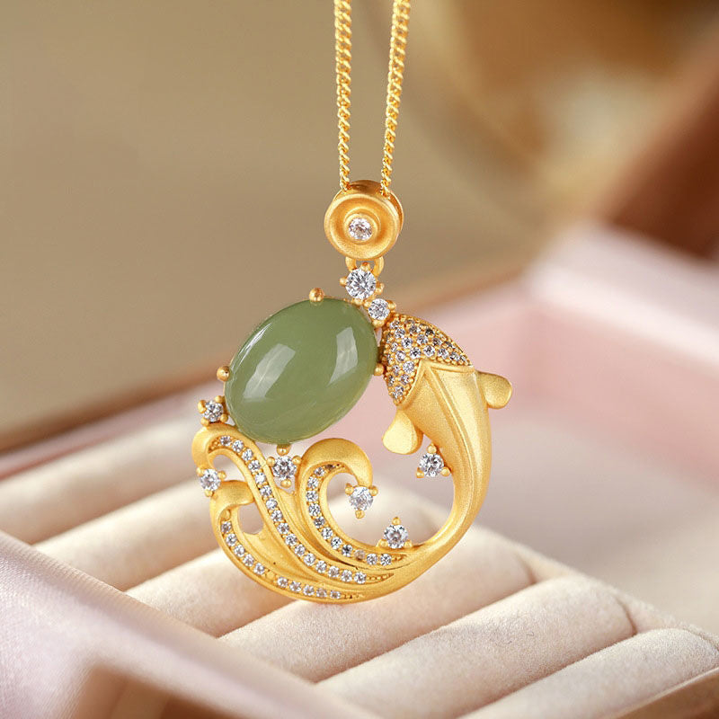 KarmaRipple's Cyan Jade Koi Fish Balancing Calm Pendant Necklace p13