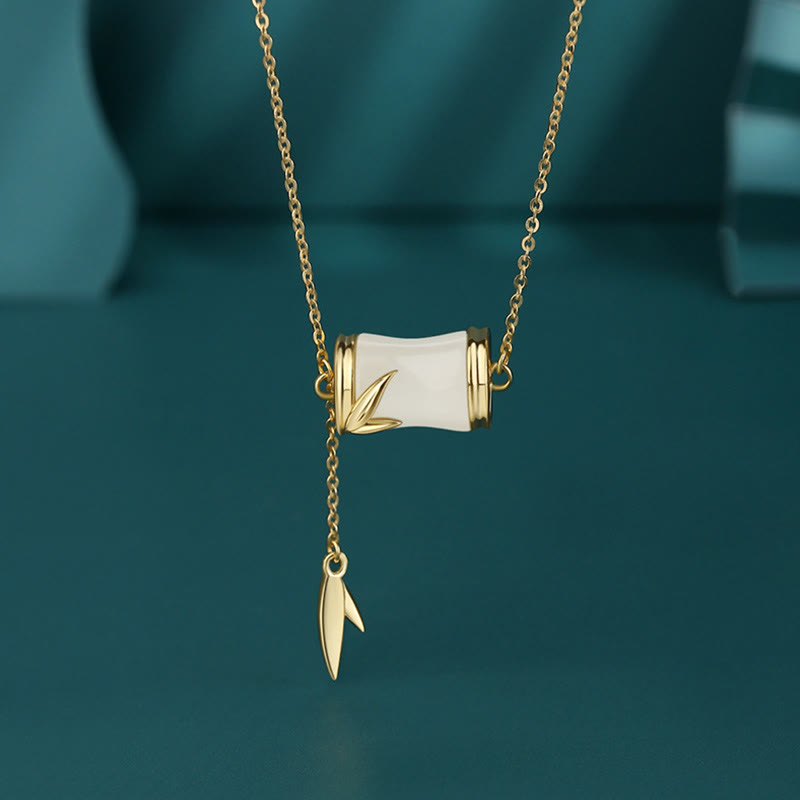 KarmaRipple's 925 Sterling Silver 22K Gold Hetian Ivory Jade Bamboo Leaf Fortune Pendant Necklace Bracelet p12