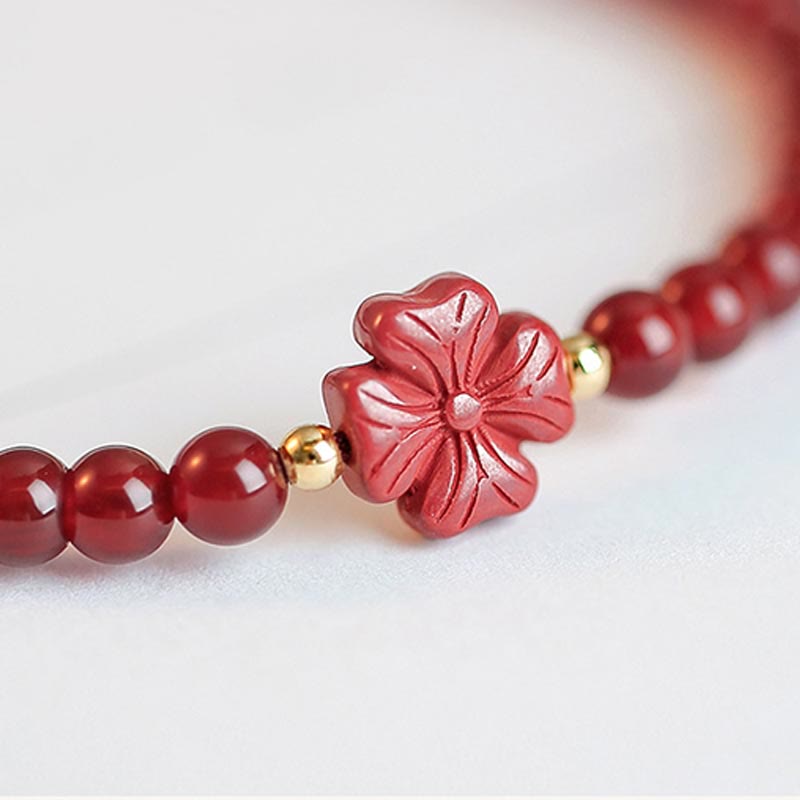 KarmaRipple's Authentic Red Agate Endless Weave Four Leaf Clover Star Confidence String Bracelet p13