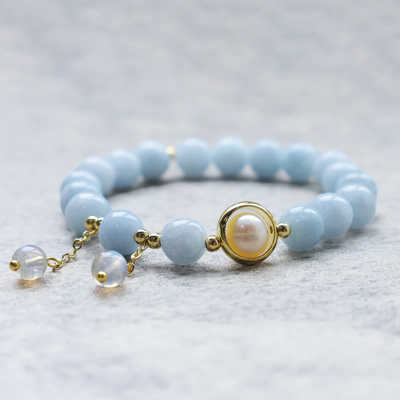 KarmaRipple's Aquamarine Pearl Balancing Moonstone Beadwork Talisman Bracelet p3