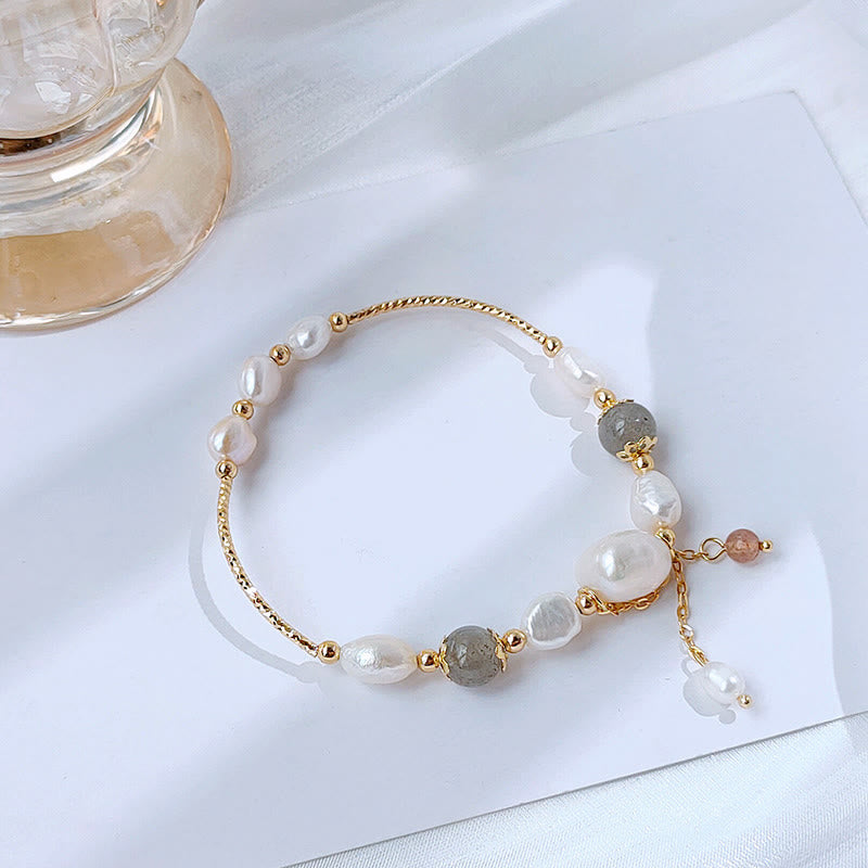 KarmaRipple's Pearl Moonstone Strawberry Quartz Bead Optimism Bracelet p2