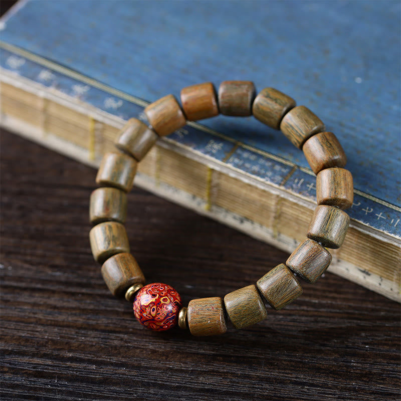KarmaRipple's Authentic Green Sandalwood Small Leaf Red Sandalwood Lacquer Bead Peace Bracelet p3