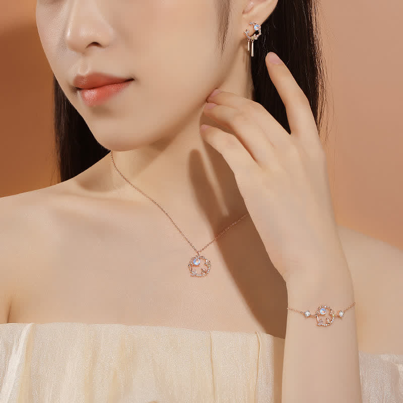 KarmaRipple's 925 Sterling Silver Year of the Rabbit Moonstone Moon Flower Pattern Pendant Necklace Bracelet Earrings p7