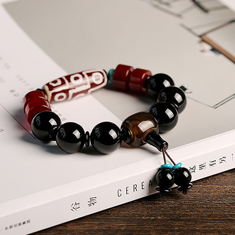 KarmaRipple's Tibetan Nine-Eye Dzi Bead Black Onyx Wealth Protection Bracelet p3