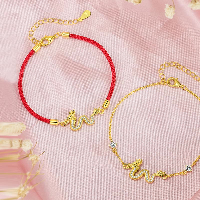 KarmaRipple's 925 Sterling Silver Year Of The Dragon Auspicious Golden Dragon Fortune Red Rope Chain Bracelet p16