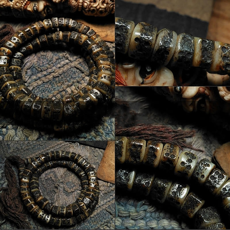 KarmaRipple's Tibetan 108 Mala Beadwork Yak Bone Dzi Bead The Lord of the Corpse Forest Strength Bracelet p24