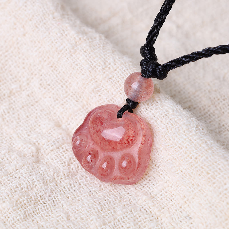 KarmaRipple's Strawberry Quartz Lovely Cat Paw Claw Balancing Pendant Necklace p5