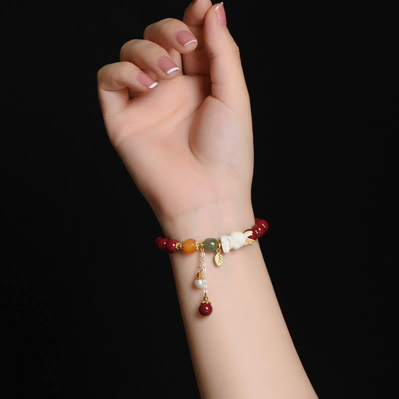 KarmaRipple's Year of the Rabbit Cinnabar Hetian Jade Bunny Beaded Blessing Bracelet p4