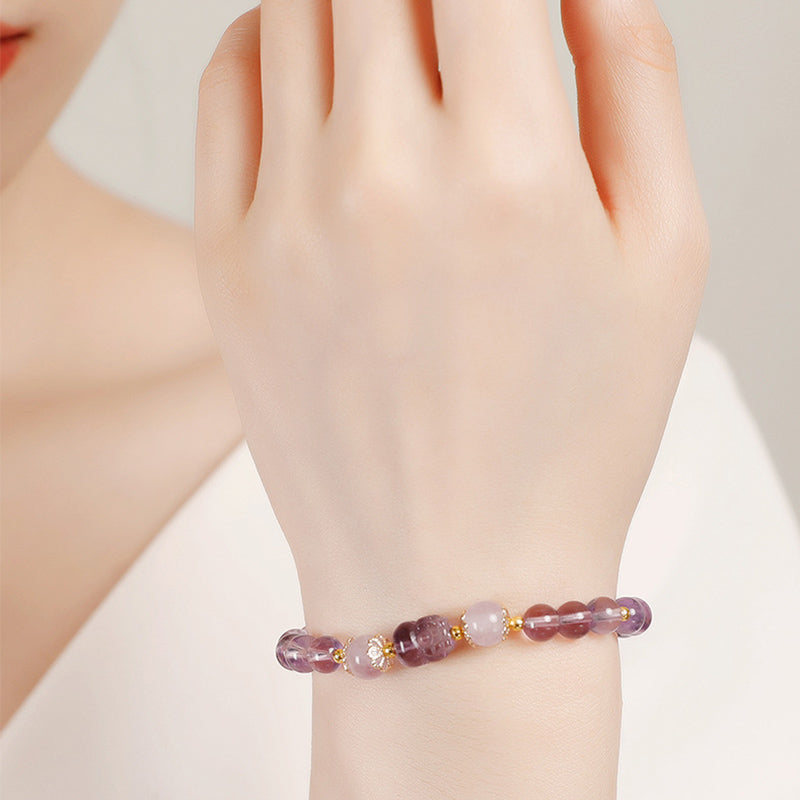 KarmaRipple's Aquamarine Strawberry Quartz Amethyst Moonstone PiXiu Balancing Bracelet p12