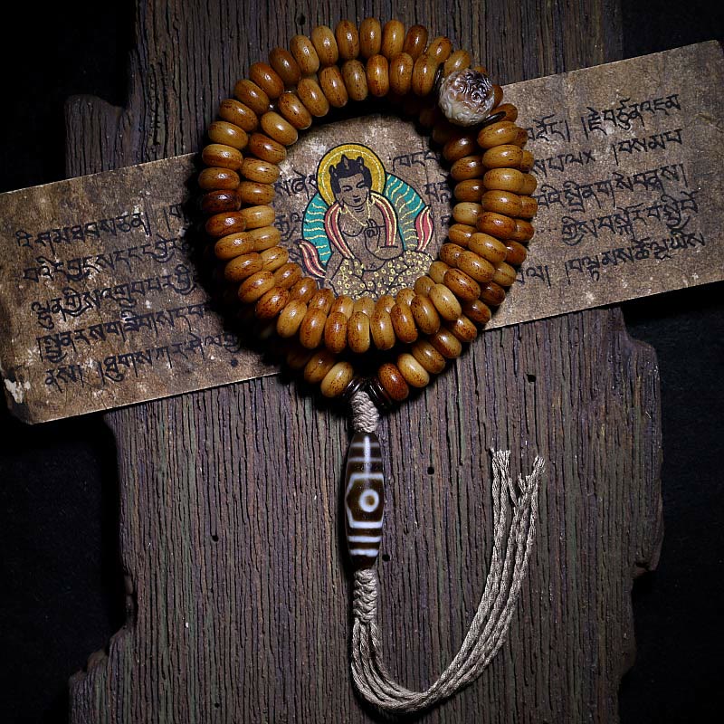 KarmaRipple's Tibet 108 Mala Beadwork Yak Bone Three-eyed Dzi Bead Keep Away Evil Spirits Bracelet p3
