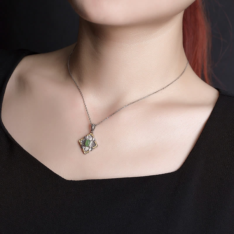 KarmaRipple's 925 Sterling Silver Plated Gold Hetian Cyan Jade Rhombus Design Fortune Balancing Pendant Necklace p5