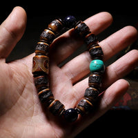 KarmaRipple's Tibetan Yak Bone Dzi Bead Turquoise Keep Away Evil Spirits Bracelet