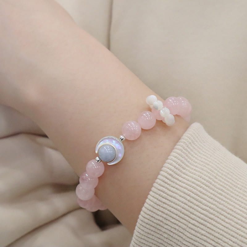 KarmaRipple's 925 Sterling Silver Authentic Amethyst Aquamarine Pink Gemstone Cat's Eye Balancing Crescent Moon Bracelet p3