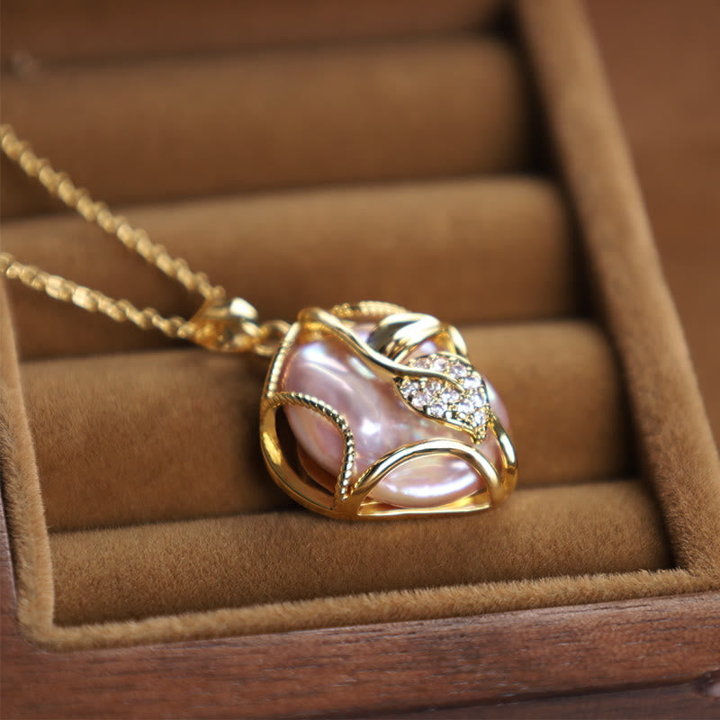 KarmaRipple's 18K Gold Plated Bronze Authentic Baroque Pearl Flower Sincerity Pendant Necklace p6