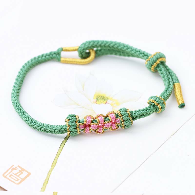 KarmaRipple's Handmade Three Peach Blossoms Fortune Eight Strands Woven String Bracelet p24