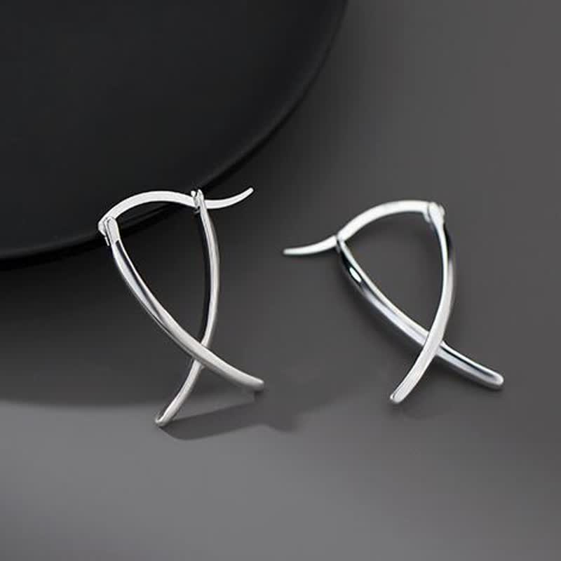KarmaRipple's Geometric Cross Design Fortune Hoop Earrings p3