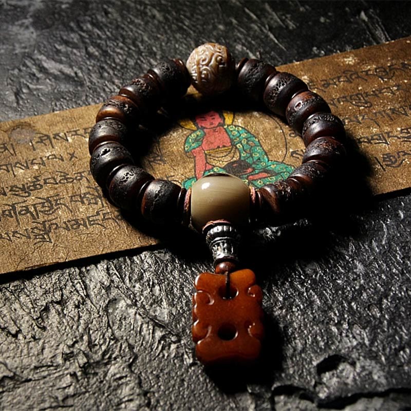 KarmaRipple's Tibetan Yak Bone Dzi Bead Turquoise Keep Away Evil Spirits Bracelet p32