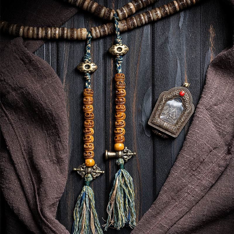 KarmaRipple's Tibetan 108 Mala Beadwork Yak Bone Dzi Bead The Lord of the Corpse Forest Strength Bracelet p22